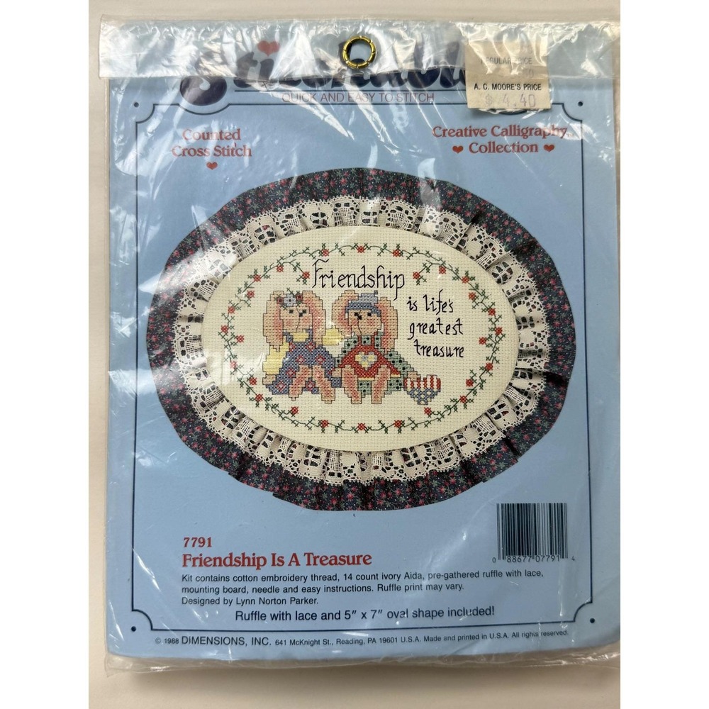 Vintage 1988 Dimensions Stitchables cross stitch kit Friendship Is A Treasure
